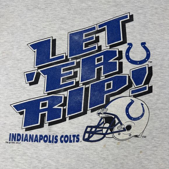 Gray Let 'Er Rip Indianapolis Colts Football T-shirt 1995 Size XL Sportswear - Picture 3 of 7